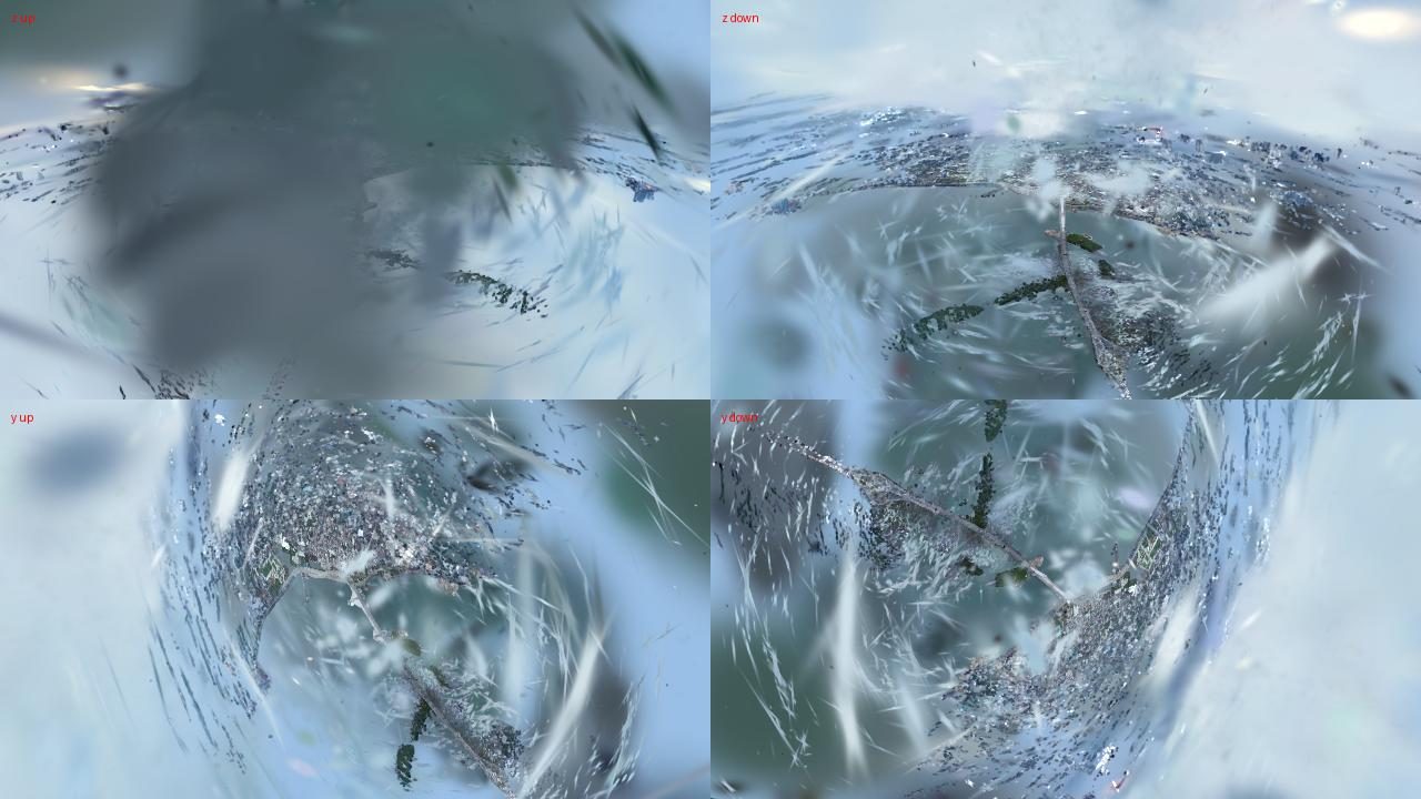Four test renders of the raw splat from different up-axes