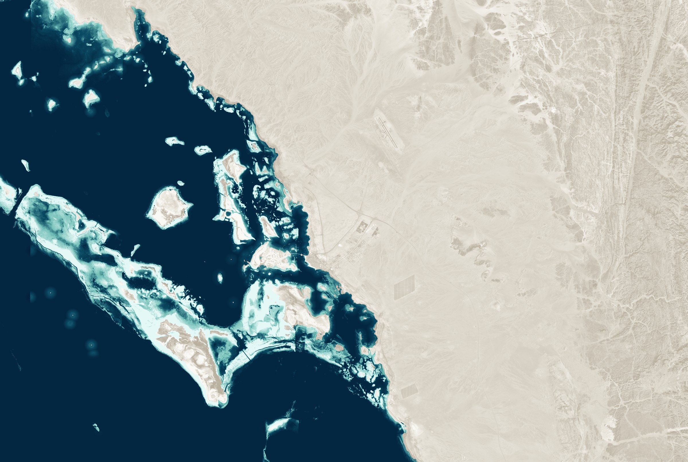 Duotone map of the Al Wajh lagoon