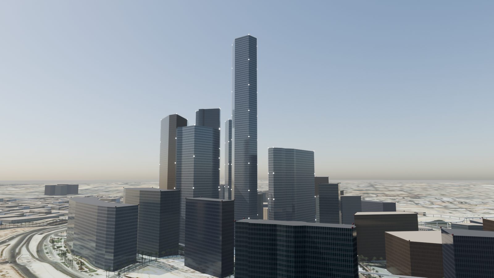 مركز الملك عبدالله المالي (كافد) · Blender · برج صندوق الاستثمارات العامة نهارًا
