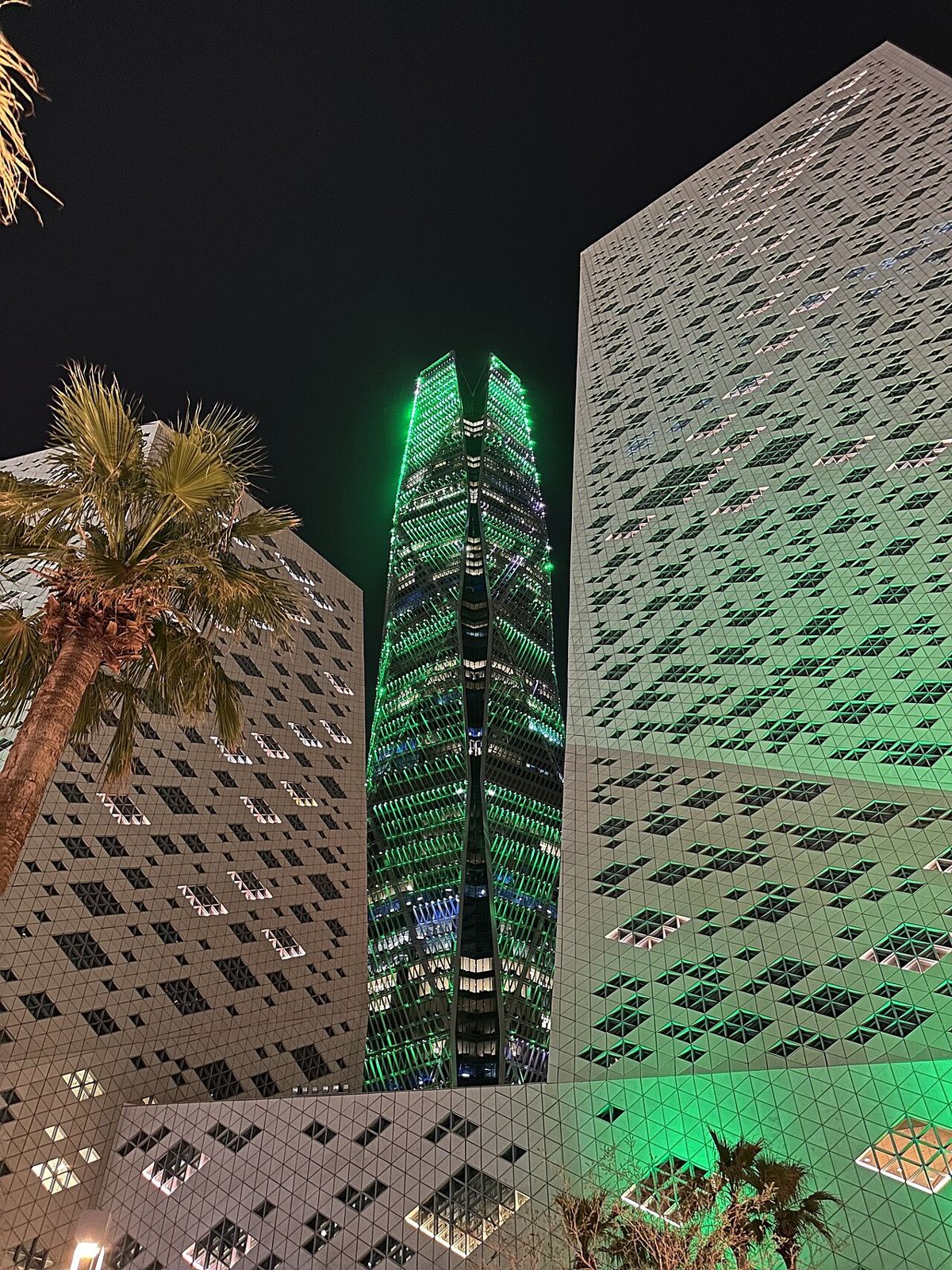 PIF Tower lit green for Saudi National Day
