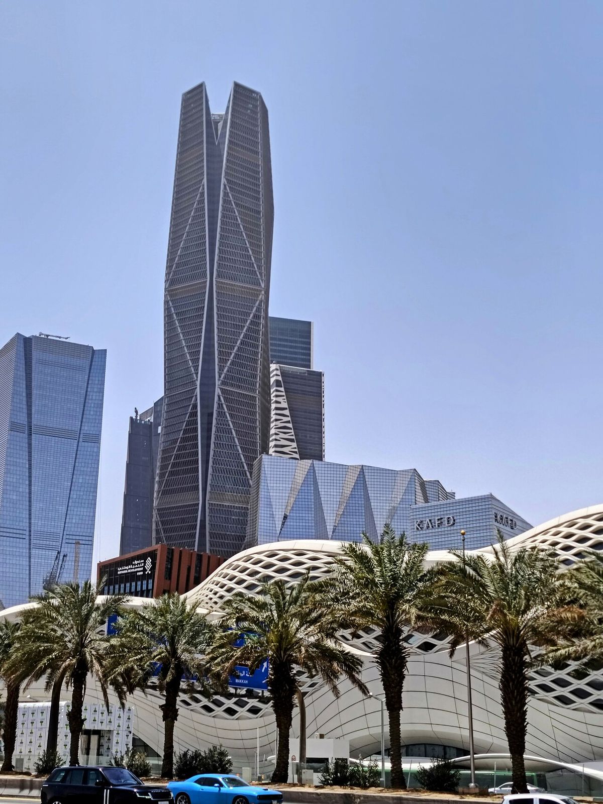 PIF Tower and KAFD Metro Station with palms