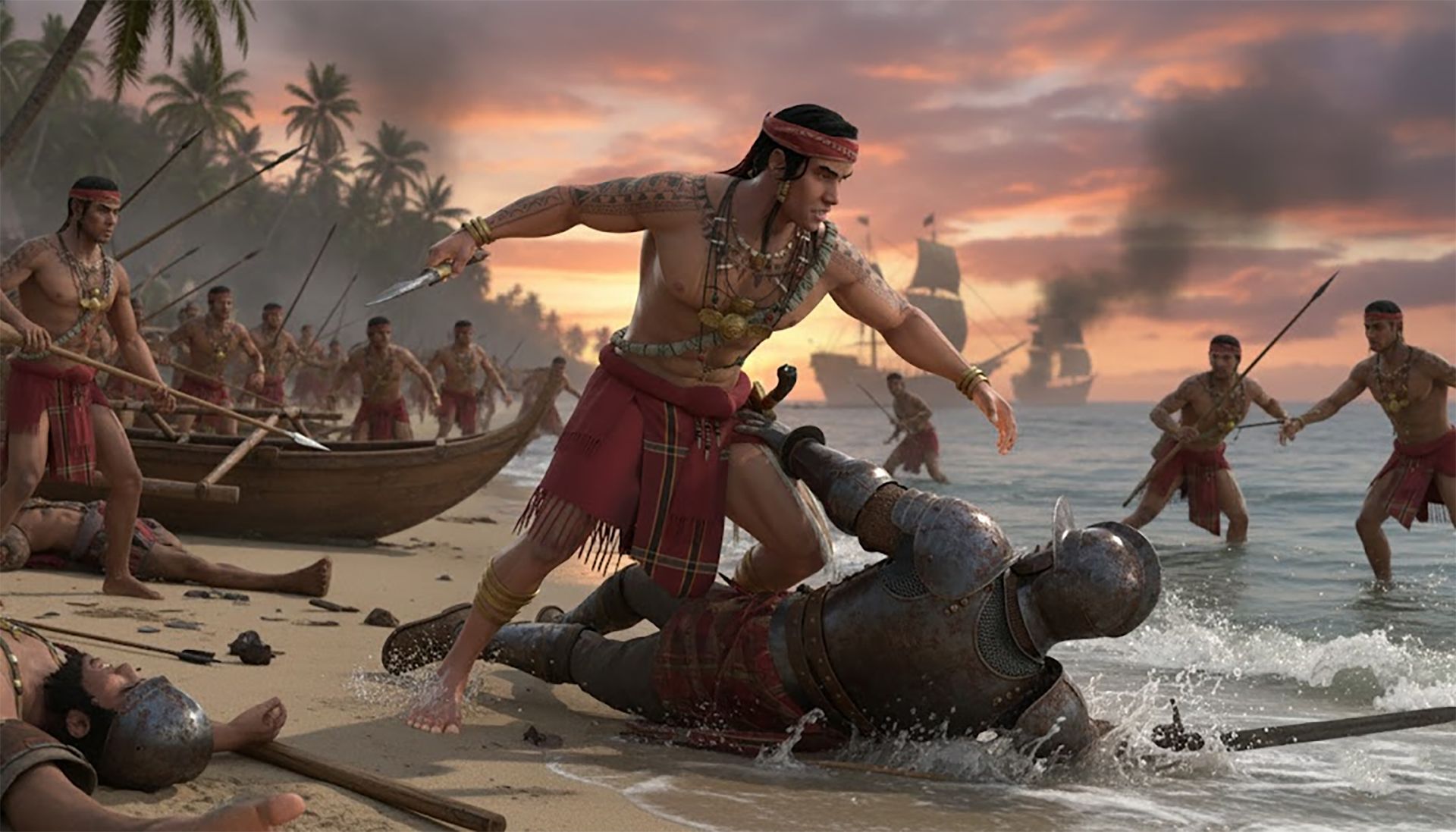 Concept art: Lapu-Lapu in the surf at sunset