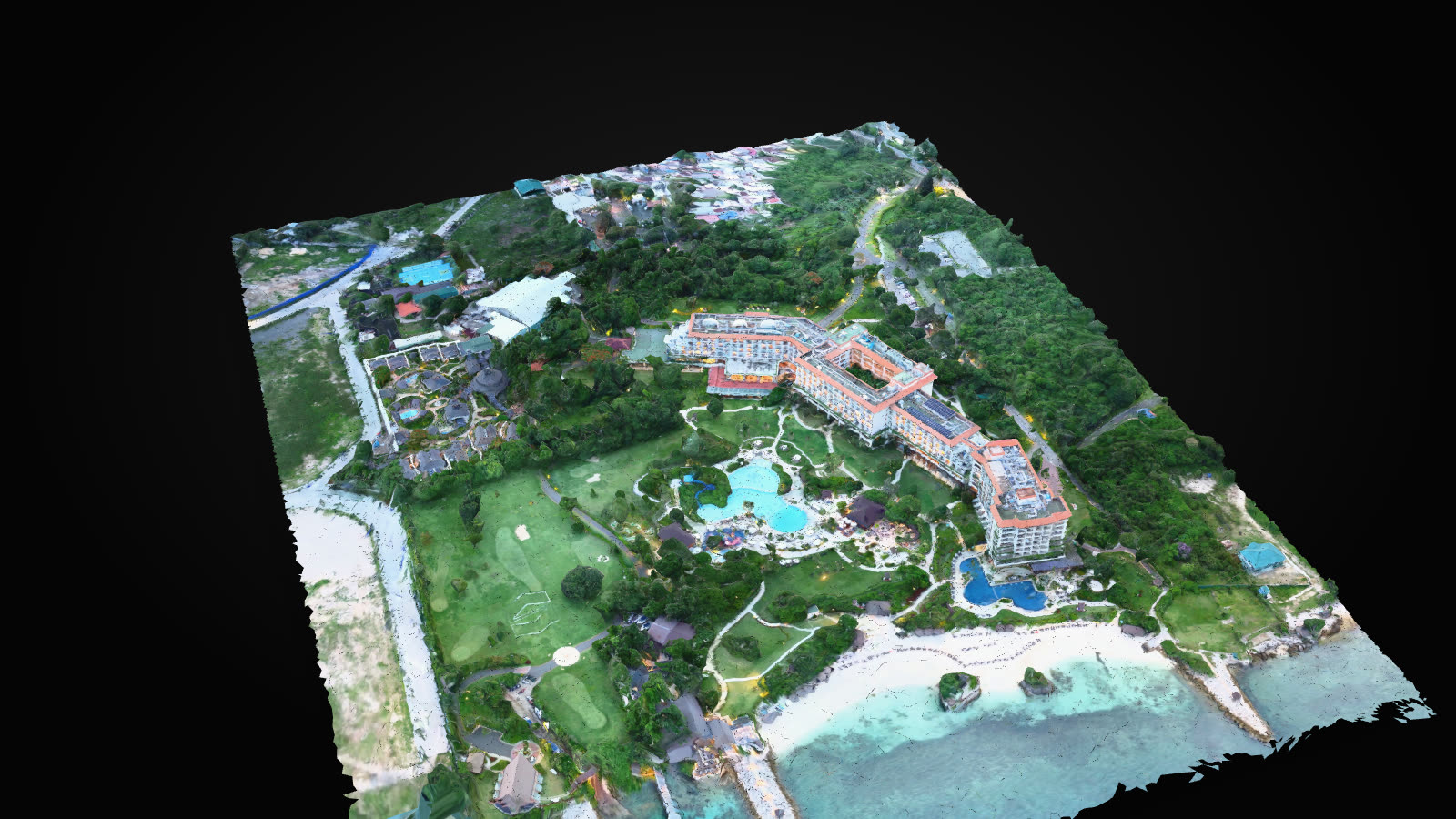 Shangri-La Mactan in 3D: the resort, its pools, gardens and beach from a drone survey