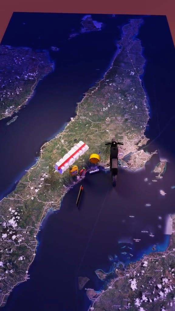 Cebu in 3D: a map of the island with a motorbike and a truck on it