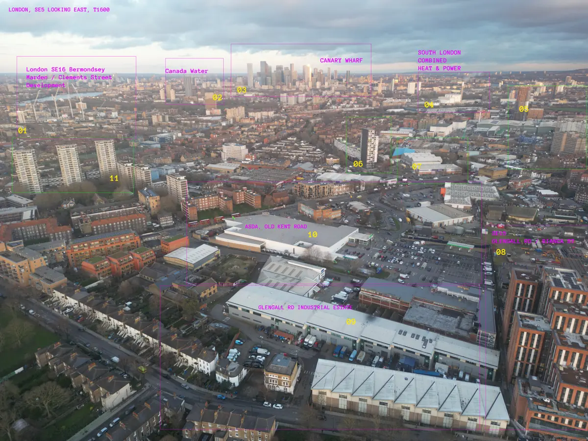 Aerial overview of south-east London from a survey flight