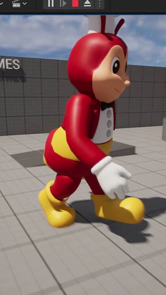 Jollibee walking in a grey game test level