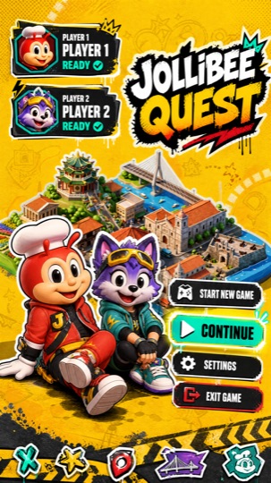 Game menu mock-up titled Jollibee Quest