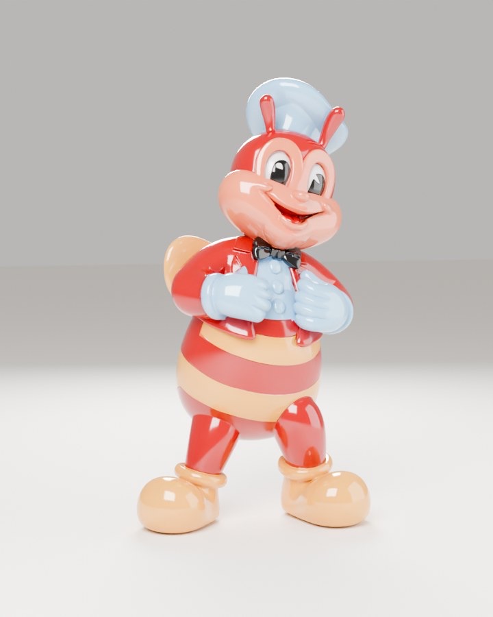 An AI-generated full-body glossy Jollibee