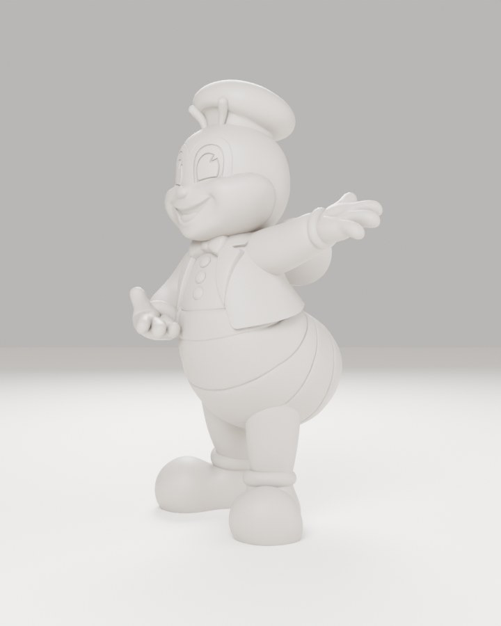 The uncoloured ZBrush sculpt of Jollibee waving