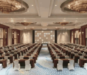 Radisson Blu Hotel Cebu ballroom with chandeliers in classroom setup