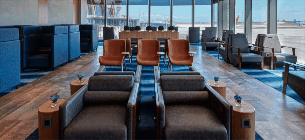 Plaza Premium Lounge at Terminal 2, Mactan-Cebu International Airport, with armchairs facing the apron