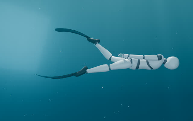 Diver swimming with long carbon bi-fins