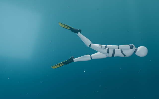 Diver swimming with short yellow training fins