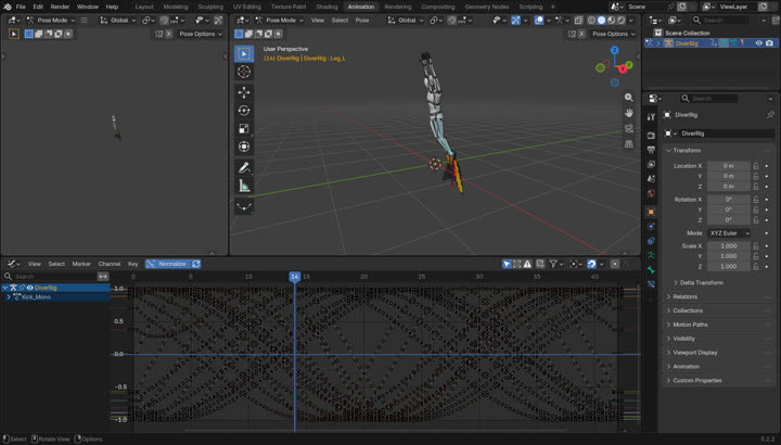 Blender graph editor with dolphin kick curves
