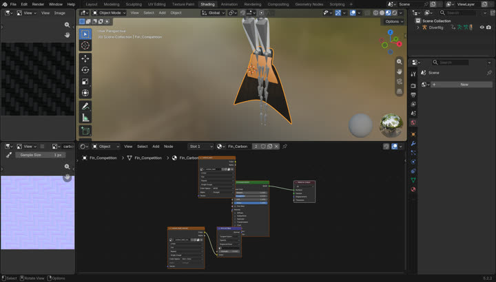 Blender shading workspace with the carbon material