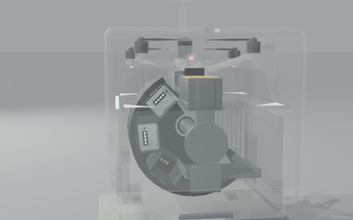 Rear X-ray: the hook pulls the used battery out of the aircraft's tail into the cradle