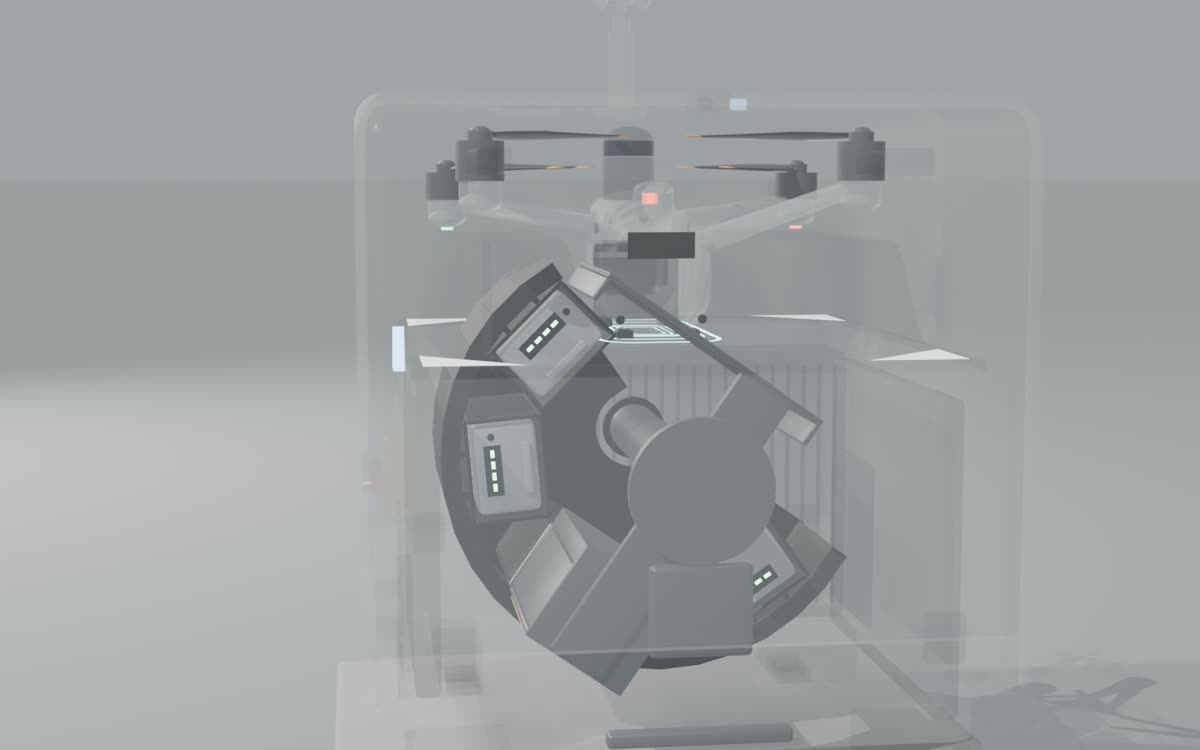 Rear X-ray: the rotor has turned to a free compartment and the battery is pushed in to charge