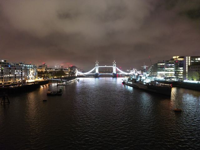Tower Bridge at night, drone photo, Nov 2022