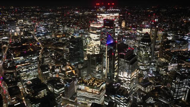 The City, night flight, drone photo, Nov 2024