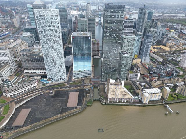 Canary Wharf, drone photo, Apr 2024