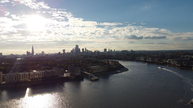 Thames at dusk, drone photo, Aug 2022