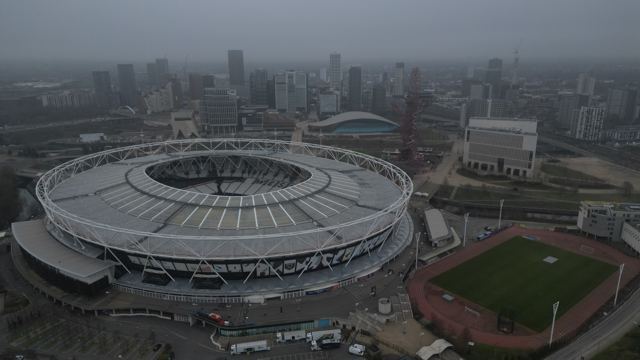 London Stadium, Stratford, drone photo, Dec 2024
